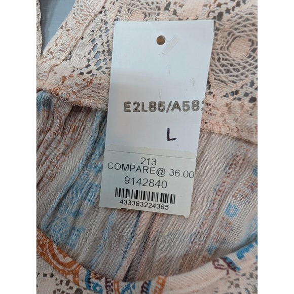 Emma G Cold Shoulder Top Crochet Lace Peasant Boho Tunic Rayon Womens Size L NWT - Picture 8 of 11